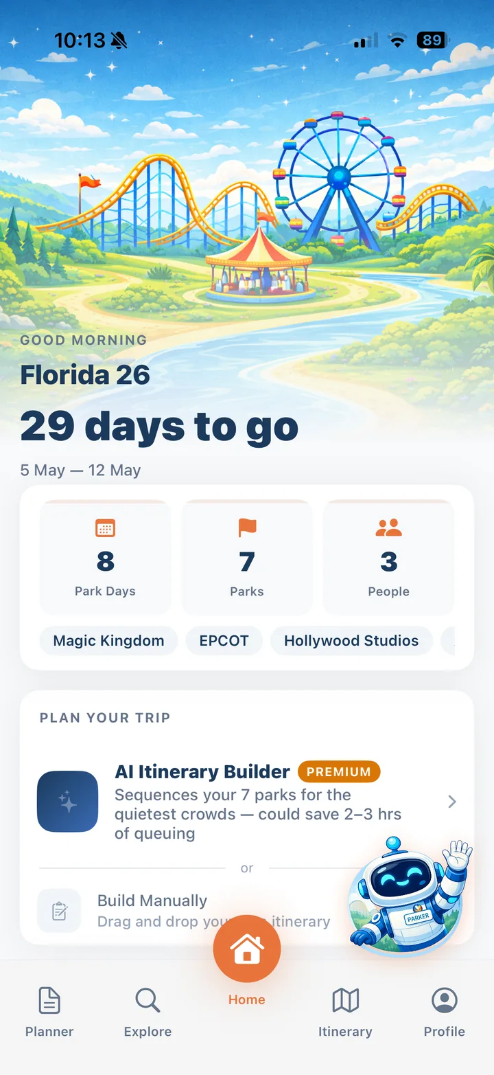 Parkwise trip home screen with countdown